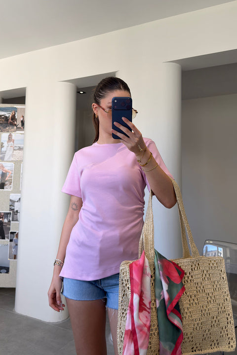 Asimetrik Kesim Kısa Kollu Bluz- PEMBE