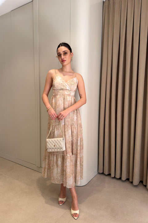 Batik Desen Özel Seri Şifon Yaryo Elbise- PUDRA