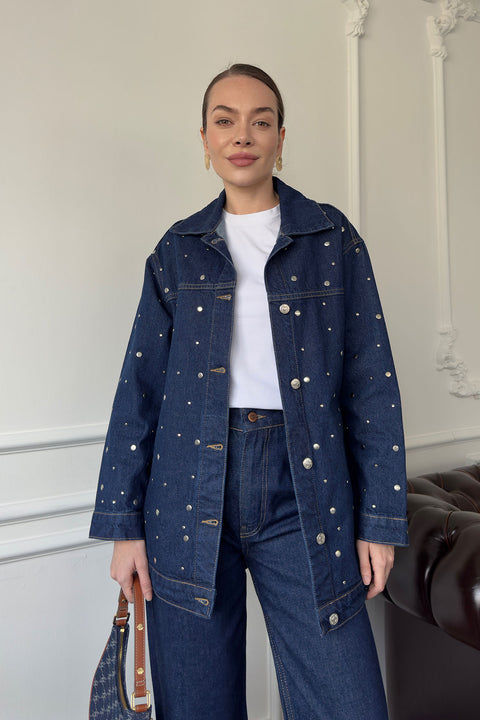 Beli Kuşaklı Denim Ceket- MAVİ