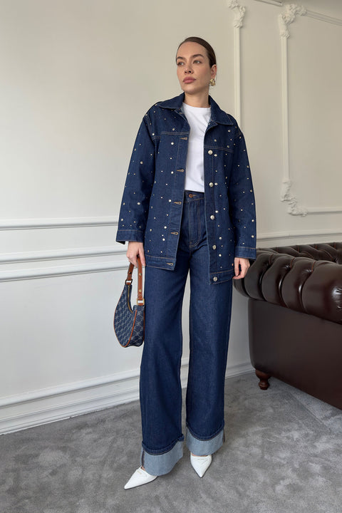 Beli Kuşaklı Denim Ceket- MAVİ