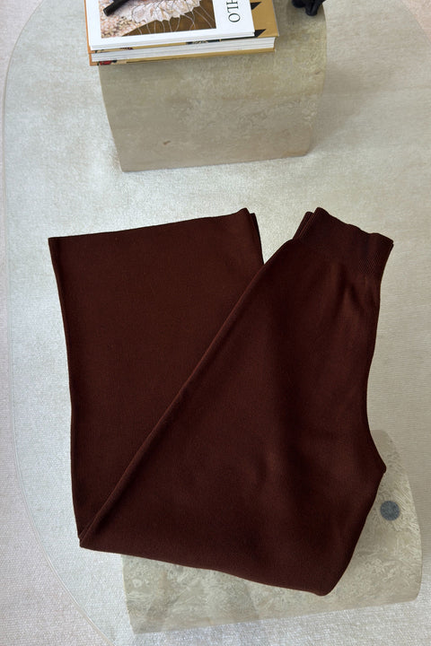 Beli Lastikli Triko Pantolon- KAHVERENGİ