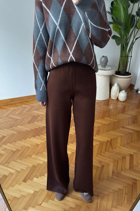 Beli Lastikli Triko Pantolon- KAHVERENGİ