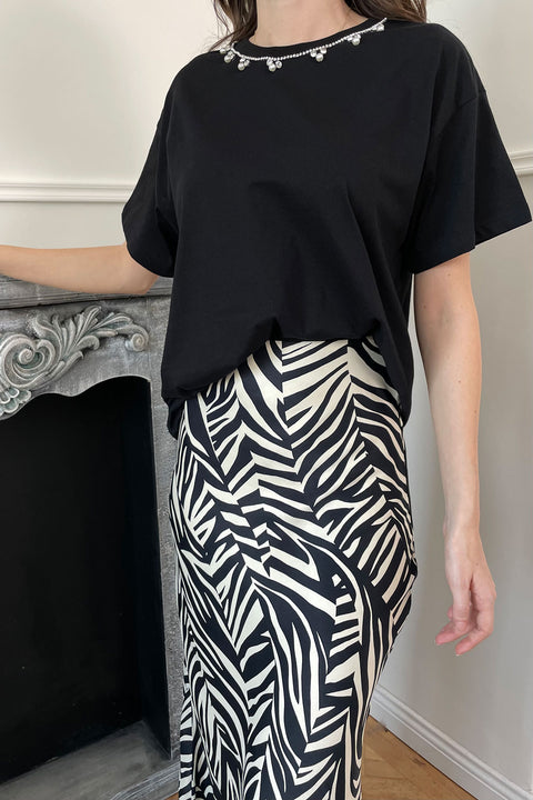 Beli Lastikli Zebra Desen Saten Etek- SİYAH