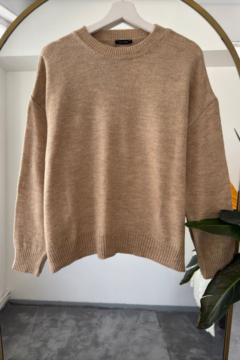 Bisiklet Yaka Basic Triko Kazak- CAMEL