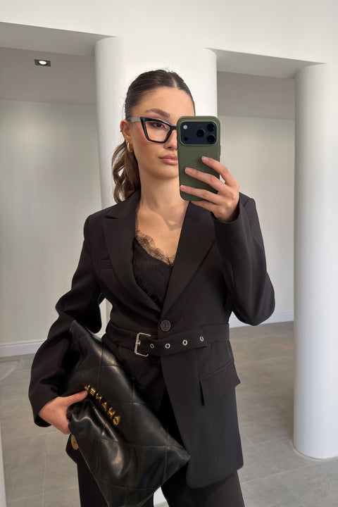 Blazer Kemer Tasarımlı Takım- SİYAH