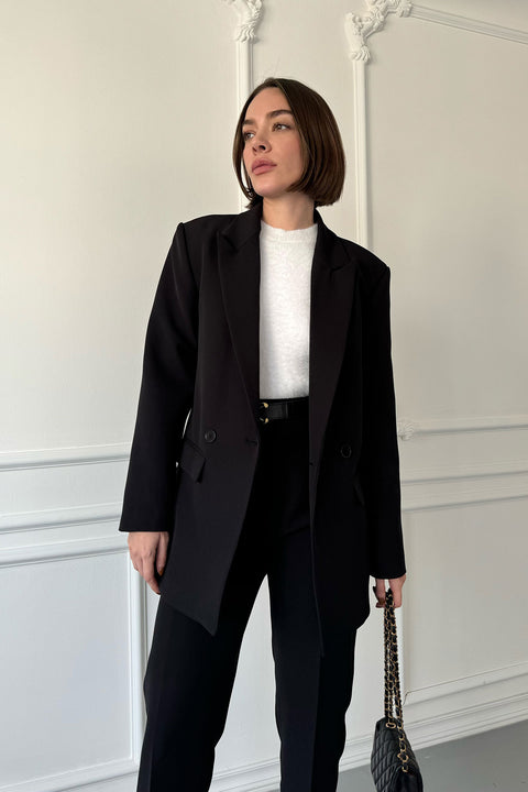 Blazer Tasarım Kruvaze Takım- SİYAH