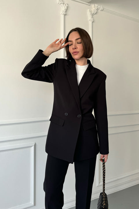 Blazer Tasarım Kruvaze Takım- SİYAH