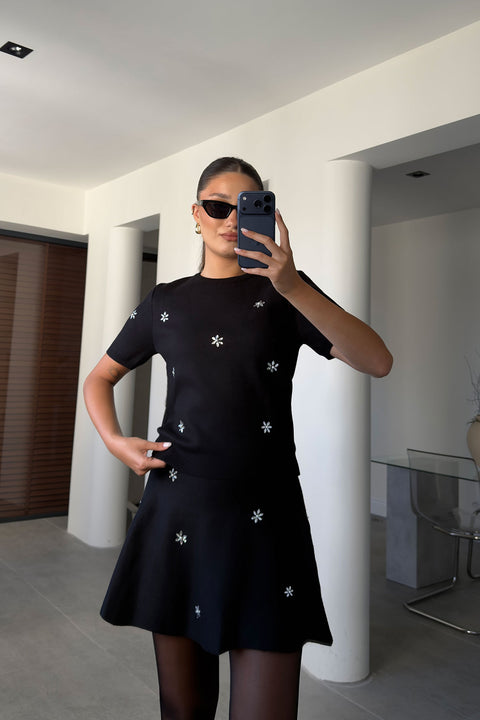 Carmen Taş İşlemeli Mini Etekli Takım- SİYAH