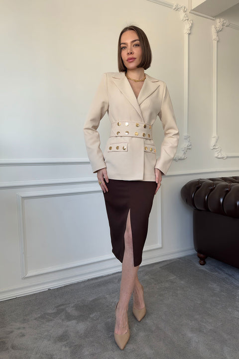 Çıtçıtlı Premium Blazer Ceket- TAŞ
