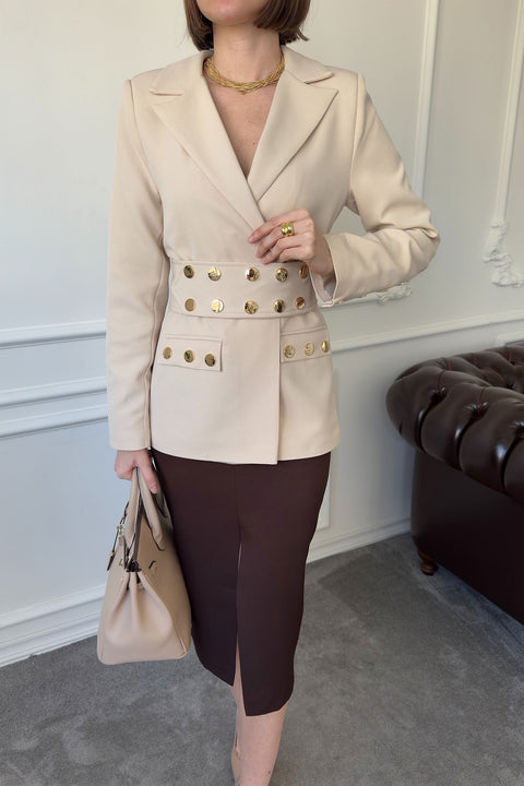 Çıtçıtlı Premium Blazer Ceket- TAŞ