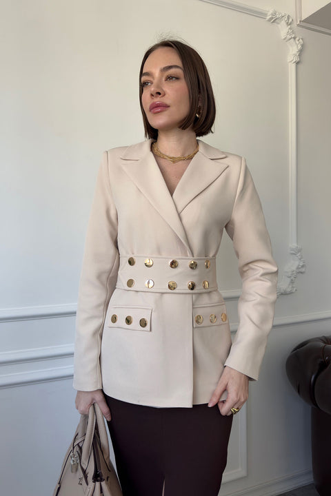 Çıtçıtlı Premium Blazer Ceket- TAŞ