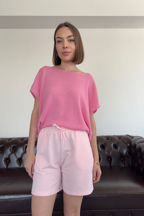 Çizgili Özel Üretim Orj Şort- PEMBE