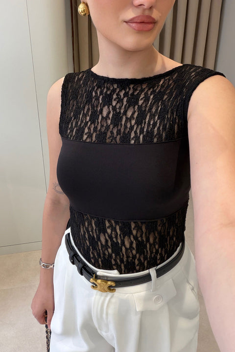 Dantel Detaylı Body Suit- SİYAH