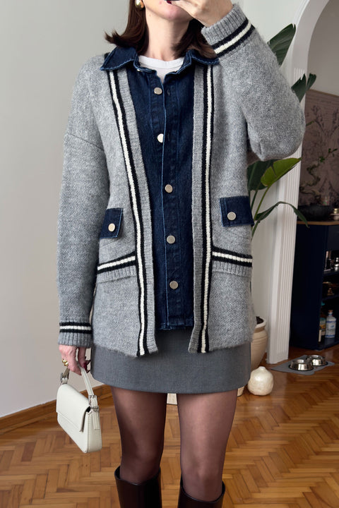 Denim Detay Premium Hırka- GRİ