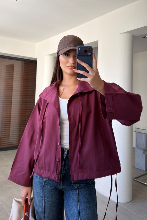 Dik Yaka Bağlama Detaylı Premium Ceket- BORDO