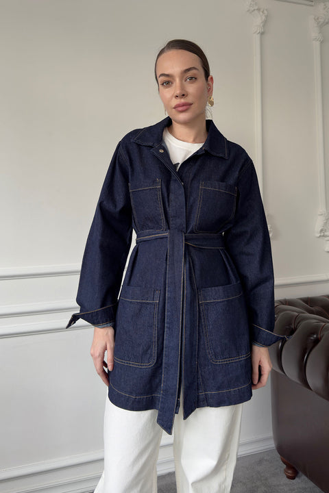 Dört Cepli Oversize Ceket- MAVİ