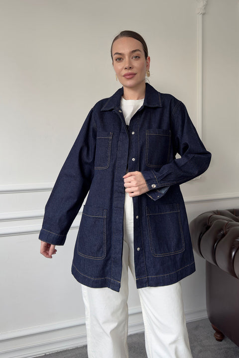 Dört Cepli Oversize Ceket- MAVİ