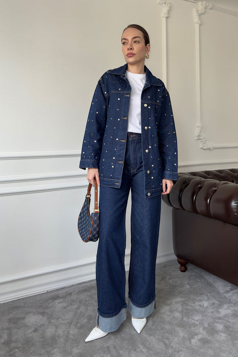 Duble Paça Denim Pantolon- MAVİ