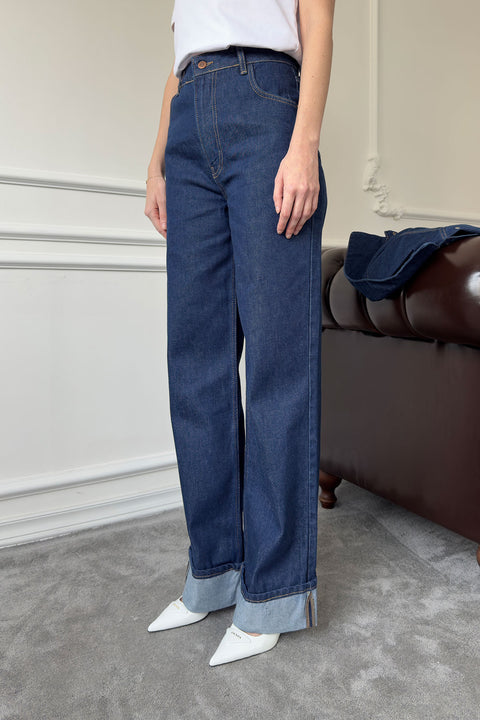 Duble Paça Denim Pantolon- MAVİ