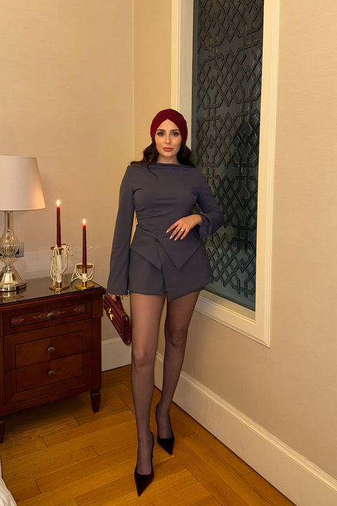 Etekli Elbise Takım- GRİ