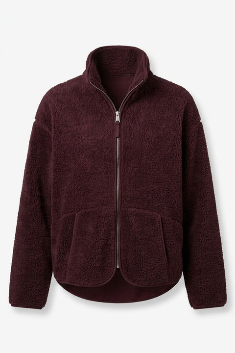 FERMUARLI DİK YAKA POLAR CEKET- BORDO