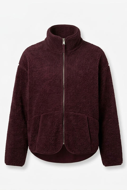 FERMUARLI DİK YAKA POLAR CEKET- BORDO