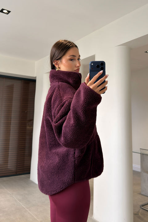 FERMUARLI DİK YAKA POLAR CEKET- BORDO