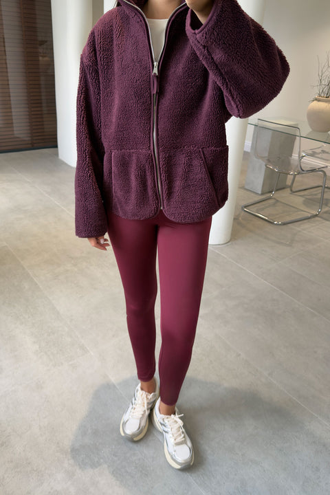FERMUARLI DİK YAKA POLAR CEKET- BORDO