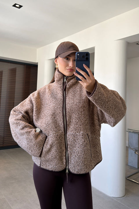 FERMUARLI DİK YAKA POLAR CEKET- KAHVERENGİ
