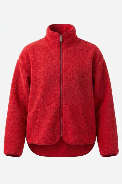 FERMUARLI DİK YAKA POLAR CEKET- KIRMIZI