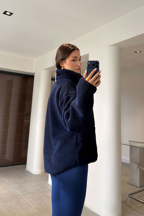 FERMUARLI DİK YAKA POLAR CEKET- LACİVERT