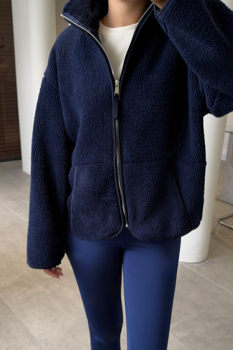 FERMUARLI DİK YAKA POLAR CEKET- LACİVERT