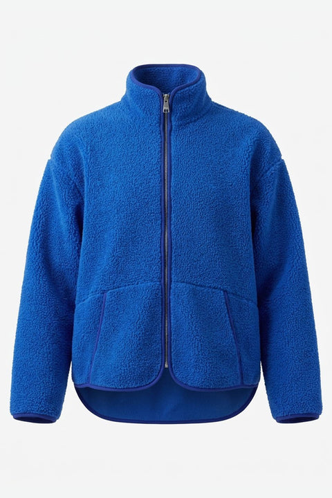 FERMUARLI DİK YAKA POLAR CEKET- SAKS
