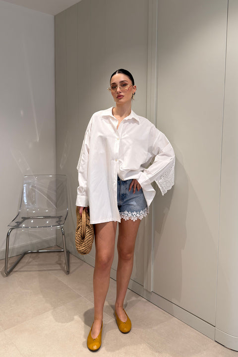 Fisto Detay Oversize Poplin Gömlek- BEYAZ