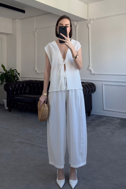 Kabartmalı Yelekli Tasarım Takım- EKRU