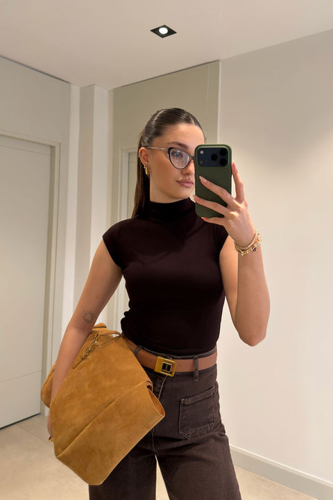 KAHVE SARI 2'Lİ PAKET PREMİUM DİK YAKA BLUZ- KAHVE SARI