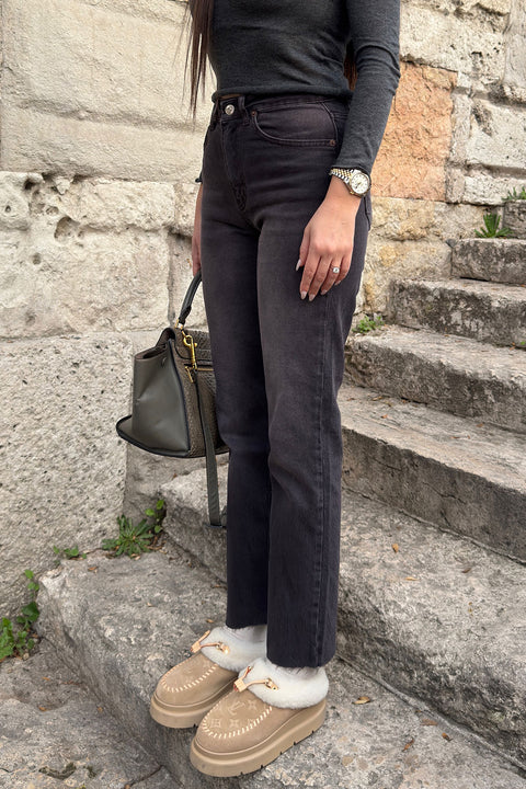 Kesik Paça Boyfit Jean- AÇIK KAHVE