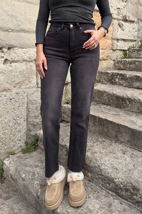 Kesik Paça Boyfit Jean- AÇIK KAHVE