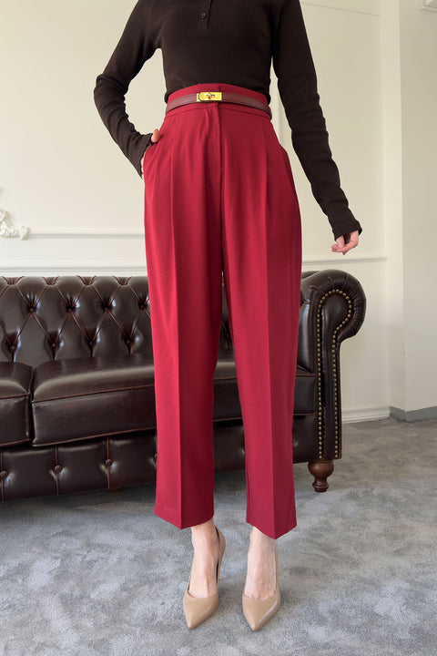Kumaş Havuç Pantolon- BORDO