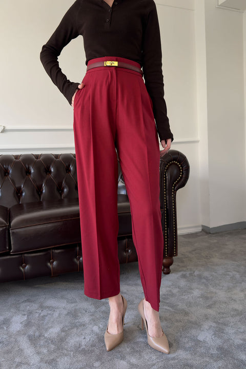 Kumaş Havuç Pantolon- BORDO