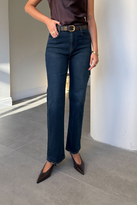 LUNA KEMERLİ WIDE LEG JEAN- KOYU LACİVERT