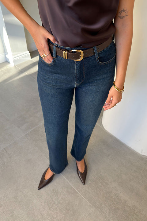 LUNA KEMERLİ WIDE LEG JEAN- KOYU LACİVERT