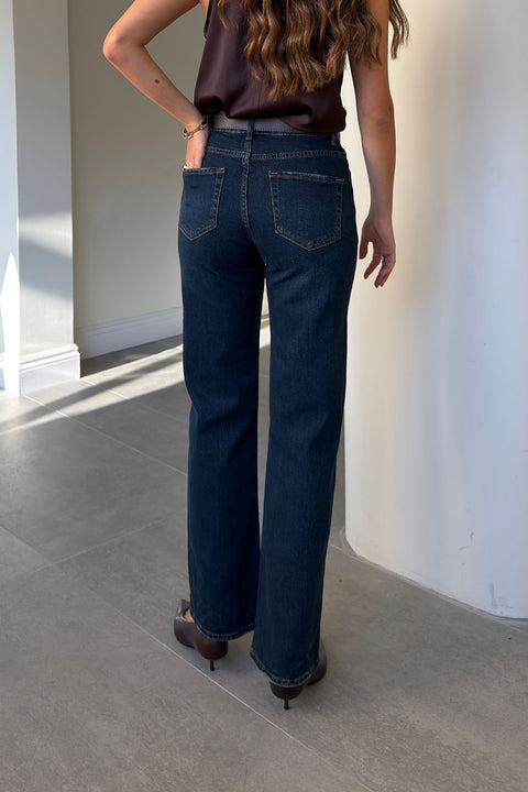 LUNA KEMERLİ WIDE LEG JEAN- KOYU LACİVERT