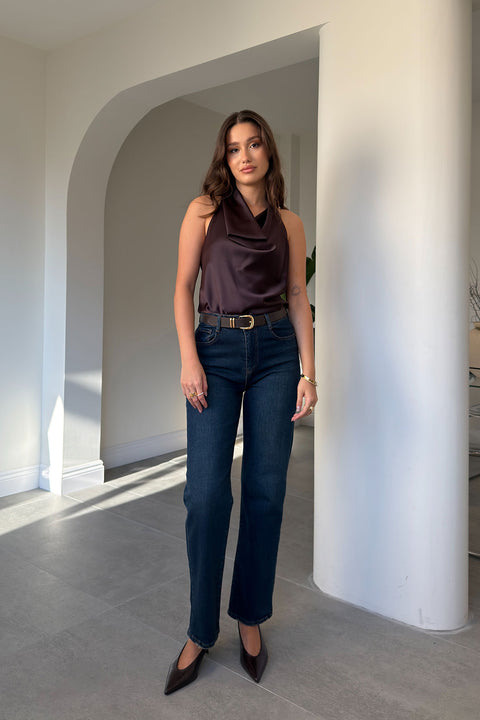LUNA KEMERLİ WIDE LEG JEAN- KOYU LACİVERT