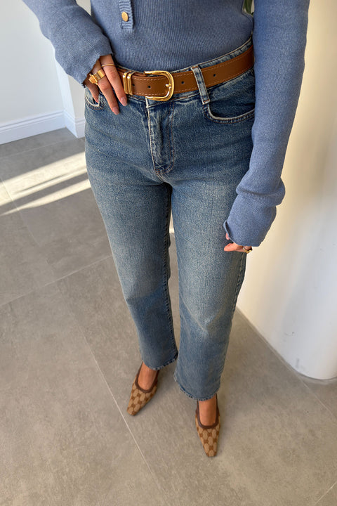 LUNA KEMERLİ WİDE LEG JEAN- MAVİ