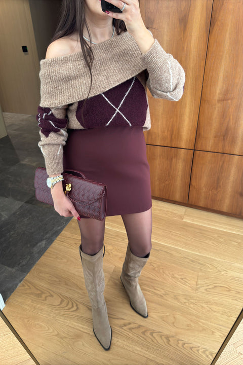 Mini Klasik Düz Özel Seri Etek- BORDO