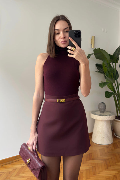 Mini Klasik Düz Özel Seri Etek- BORDO