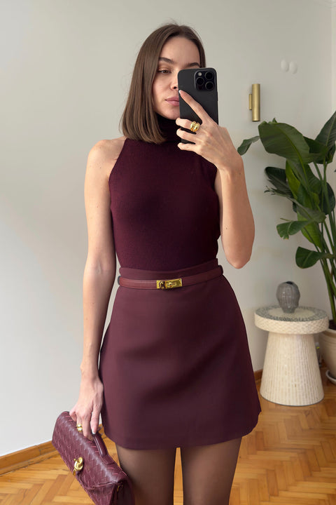 Mini Klasik Düz Özel Seri Etek- BORDO