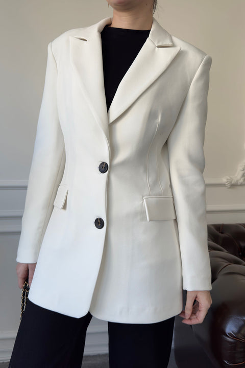 Nevür Detay Premium Blazer Ceket- BEYAZ