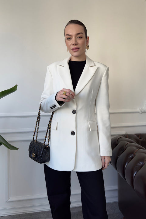 Nevür Detay Premium Blazer Ceket- BEYAZ